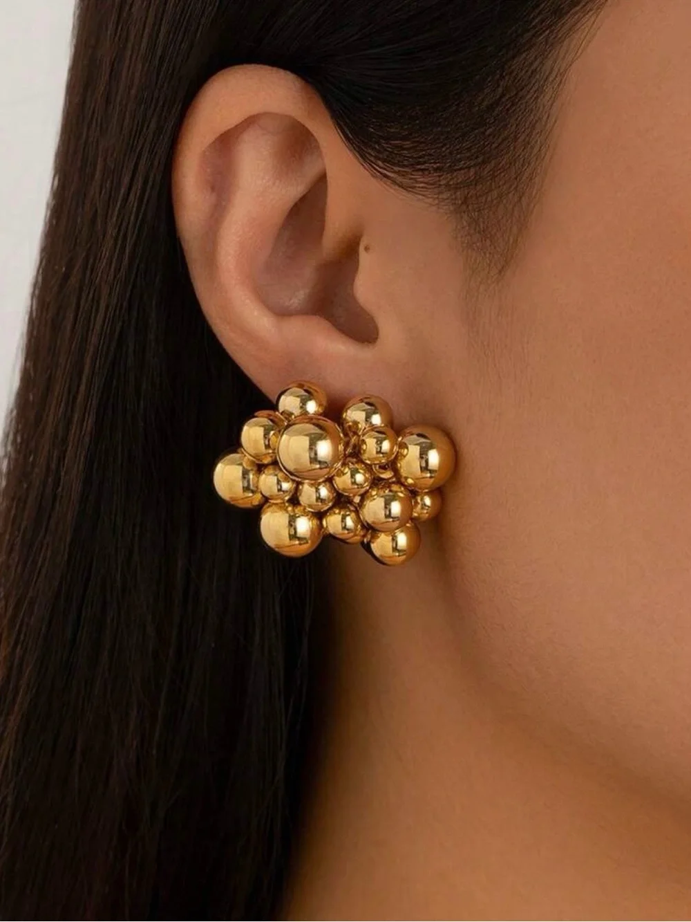 Gold Cluster Ball Stud Earrings - Picture 5 of 6